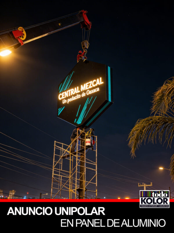 ANUNCIO UNIPOLAR EN PANEL DE ALUMINIO, ACRÍLICO E ILUMINACIÓN
