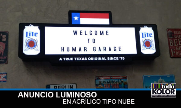 ANUNCIO LUMINOSO TIPO NUBE EN ACRÍLICO Y RECORTE DE VINIL