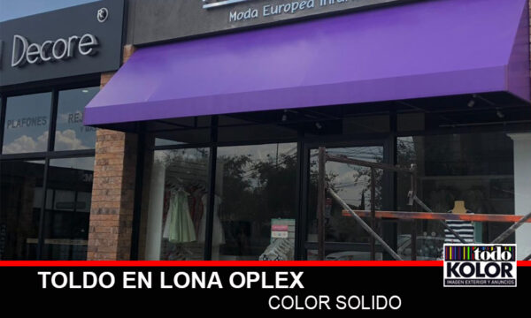 TOLDO FIJO EN LONA OPLEX EN COLOR SOLIDO
